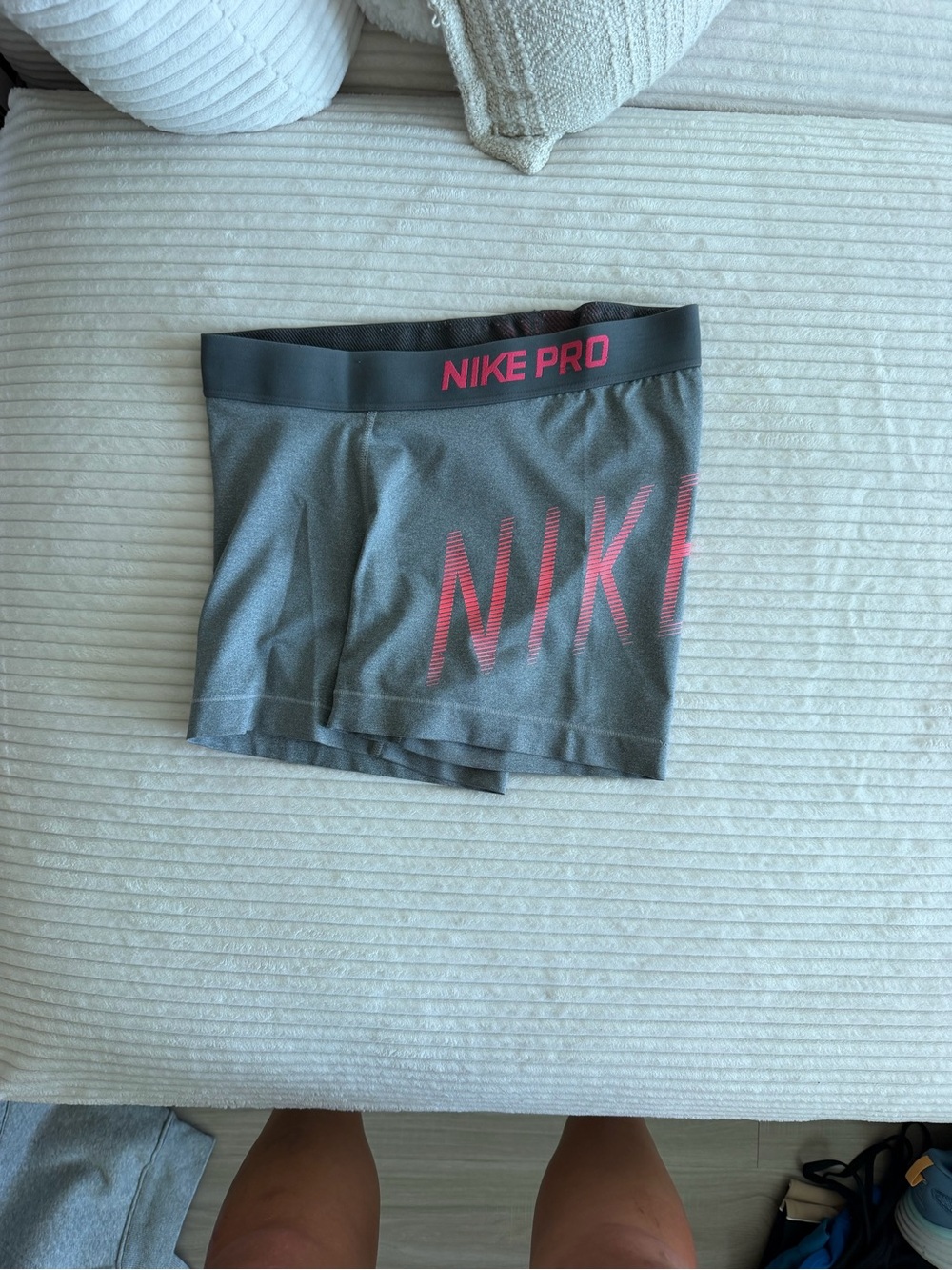 Nike Pro Gray Shorts with Pink Logo